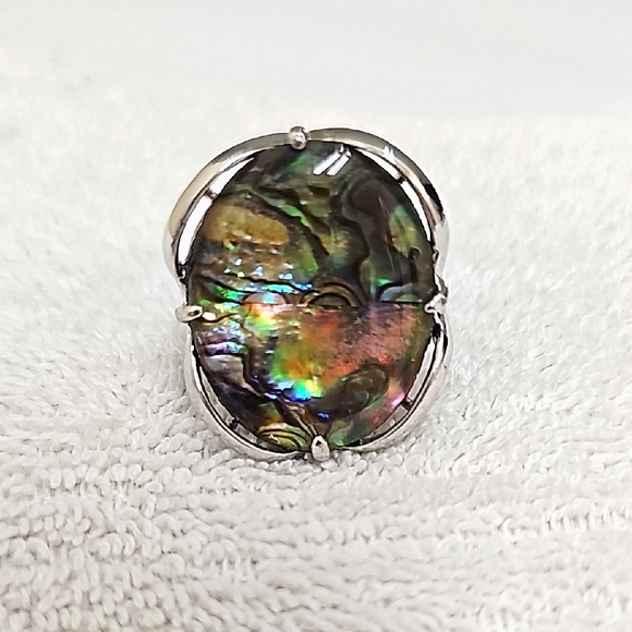 Silvertone Statement Abalone Shell Ring - Picture 1 of 5